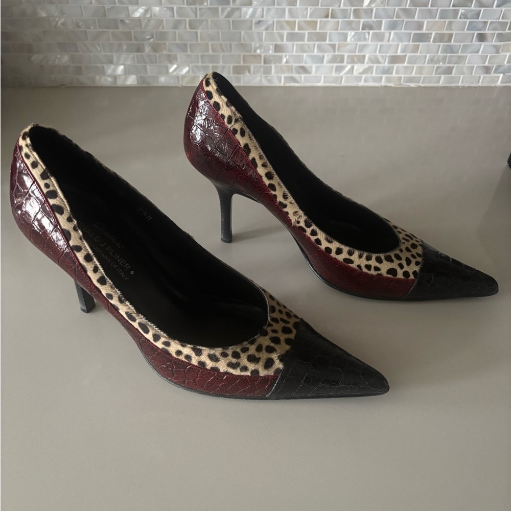 Donald J. Pliner Red and Black Leopard Heels